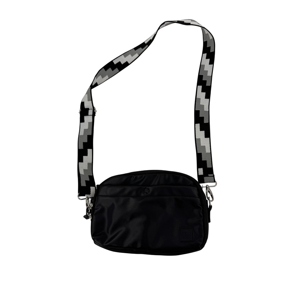 HKWP Crossbody Bag Purse Women Small Black Nylon Geometric Strap Belt Loops Zip